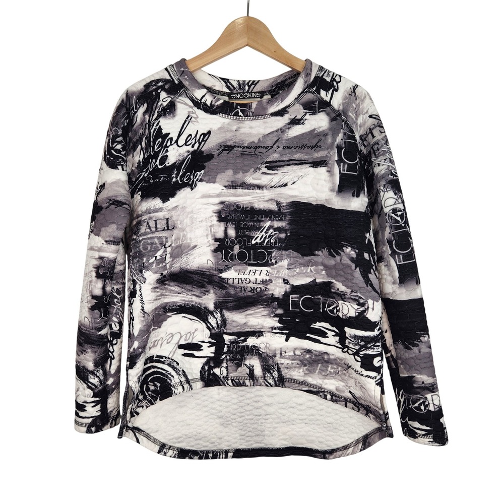 SNO SKINS Abstract Graffiti Print Long Sleeve Quilted Pullover Top XS Oversized